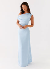Heart Of Glass Satin Maxi Dress - Blue